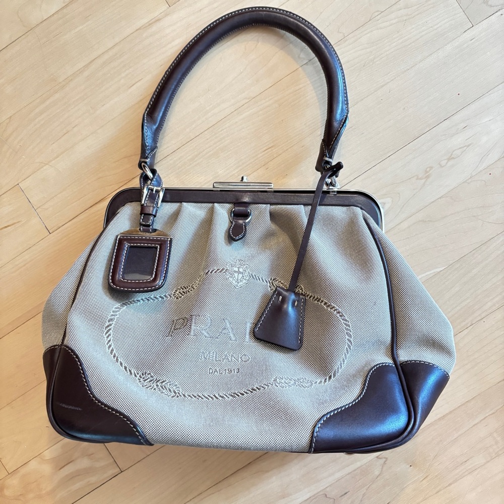 Prada Logo Satchel in Jacquard Canvas